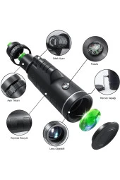 TechTic  40x60 Dürbün Ultra Zoom Monoküler Teleskop El Dürbünü 8000mt Pusula Tripot Telefon Tutucu - 4