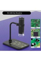 TechTic  Kablosuz 1000x Wifi Bağlantılı Dijital Mikroskop 1080p Saç Cilt Tesktil Makine Devre Analizi - 1