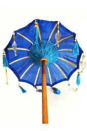 Prodiva Ahşap Ayaklı Dekoratif Bali Şemsiyesi 80 cm- Mavi - 4