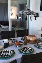 Prodiva Ahşap Ayaklı Dekoratif Bali Şemsiyesi 80 cm- Kareli - 1