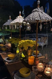 Prodiva Ahşap Ayaklı Dekoratif Bali Şemsiyesi 80 cm- Kareli - 2
