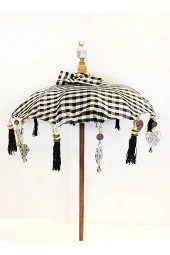 Prodiva Ahşap Ayaklı Dekoratif Bali Şemsiyesi 80 cm- Kareli - 4