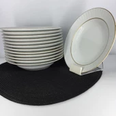 Güral Porselen Sedef Altın Yaldızlı 22 cm Çukur Yemek Tabak 12 Adet - 1