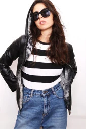 Kadın Çift Taraflı Hakiki Deri Ceket - 1