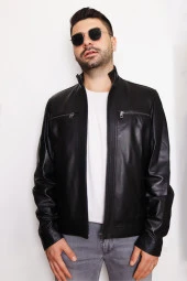 Erkek Siyah Fermuarlı Hakiki Deri Ceket thumbnail 3