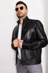 Erkek Siyah Fermuarlı Hakiki Deri Ceket thumbnail 5