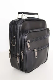 Erkek Siyah Küçük Boy Hakiki Deri Fermuarlı Çelik Kasalı El Ve Omuz Çantası - 4