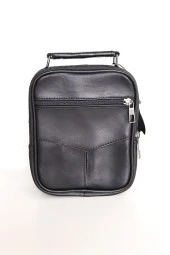 Erkek Siyah Orta Boy Hakiki Deri Fermuarlı Çelik Kasalı El Ve Omuz Çantası - 5