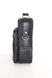 Erkek Siyah Küçük Boy Hakiki Deri Fermuarlı Çelik Kasalı El Ve Omuz Çantası - 5