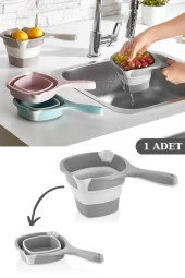 Flosoft Katlanabilir Maşrapa, Akordiyon İki Uçlu Saplı Maşrapa Gri - 1