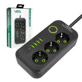 Vea Üçlü 4 Usb + Type-C Siyah Akım Korumalı Priz 21565 - 1