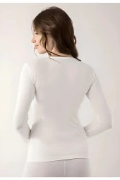 Vivaldi Kadın Beyaz Uzun Kol Bisiklet Yaka Body Likralı 352 thumbnail 2