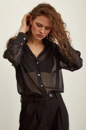 Puantiyeli Saten Gömlek Siyah thumbnail 1
