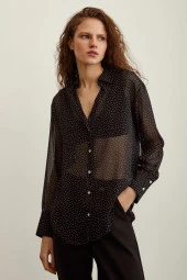 Puantiyeli Saten Gömlek Siyah thumbnail 2