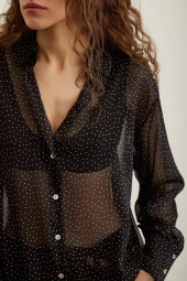 Puantiyeli Saten Gömlek Siyah thumbnail 3