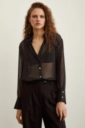 Puantiyeli Saten Gömlek Siyah thumbnail 5