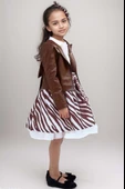 Kız Çocuk Deri Ceket ve Zebra Baskılı Saten Kahverengi Etekli Takım - 4