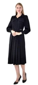 Modatalika Kadın Pile Detaylı Kemerli Gömlek Yaka Şık Uzun Kolu Midi Elbise thumbnail 10