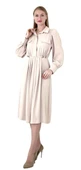 Modatalika Kadın Pile Detaylı Kemerli Gömlek Yaka Şık Uzun Kolu Midi Elbise thumbnail 9