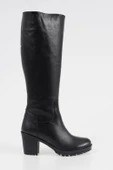 Hakiki Deri Kadın Çizme Kalın Topuklu Klasik Fermuarlı Kışlık Bayan Bot - 1