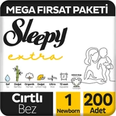 Sleepy Extra Günlük Aktivite Mega Fırsat Paketi Bebek Bezi 1 Numara Newborn 200 Adet - 1