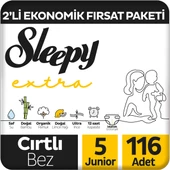 Sleepy Extra Günlük Aktivite 2'li Ekonomik Fırsat Paketi Bebek Bezi 5 Numara Junior 116 Adet - 1