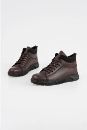 Hakiki Deri Erkek Bağcıklı Bot Fermuarsız Bilek Detaylı Düz Taban Kışlık Bot thumbnail 3
