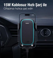 Baseus Super Araç Şarjı Led Işıklı Otomatik Kilitleme Kablosuz 15W Araç Şarjı Araç Telefon Tutucu - 2