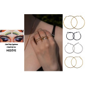 Altın Renk Takı Set5 (6'lı Yüzük Set,Sarı Küpe 60mm ve 50mm,Siyah Küpe 30mm,Gümüş Renk Küpe 40mm) - 1