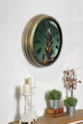 Platin Saat 40 Cm Eskitme Metal Vazolu Çiçek Duvar Saati - 2
