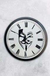 AİB STORE Hediyelik 40 Cm Siyah Metal Maske Duvar Saati - 1