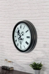AİB STORE Hediyelik 40 Cm Siyah Metal Maske Duvar Saati - 3
