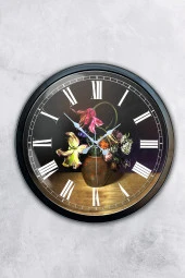 AİB STORE 40 Cm Siyah Metal Vazolu Çiçek Duvar Saati - 1