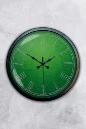 40 Cm Siyah Metal Yeşil Duvar Saati thumbnail 1