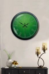 40 Cm Siyah Metal Yeşil Duvar Saati thumbnail 2