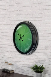40 Cm Siyah Metal Yeşil Duvar Saati thumbnail 3