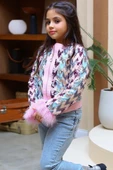 Kız Çocuk Pulpayet ve Kol Uçları Tüy Detaylı Ceket, Denim Pantolonlu, Pembe Alt Üst Takım thumbnail 7
