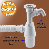 Pis Su Giderli Sökülebilir Taslı Çift Gider Sifon Körüklü Temizlenebilir Mutfak Banyo Lavabo Boru - 1