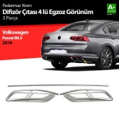 Volkswagen Passat B8.5 için Krom Egzoz Görünümü Difüzör 4Lü R Line 3 Parça 2019 Ve Üzeri - 1