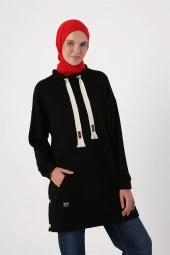 Oversize Geniş Yakalı Çıtçıtlı Yırtmaçlı Sweat Tunik thumbnail 5