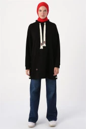 Oversize Geniş Yakalı Çıtçıtlı Yırtmaçlı Sweat Tunik thumbnail 9