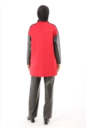 Kolları Deri Garnili Scuba Sweat Tunik-SYG50208Kırmızı - 3