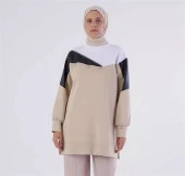 Deri Garnili Metal Halkalı Scuba Sweat Tunik 50198Ekru thumbnail 2