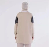 Deri Garnili Metal Halkalı Scuba Sweat Tunik 50198Ekru thumbnail 4