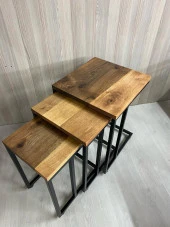 Grand Metal  Ceviz Ağacı 3 lü C Sehpa - 5