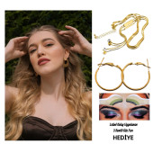 Altın Renk Takı Set7 (Parlak Taşlı Kolye 42cm,Yuvarlak Küpe (3.5cm X 3.5cm),Halka Küpe 25mm) - 1