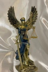 Avukat Adalet Kadın Heykeli Themis Terazi Kanatlı Gold Mavi thumbnail 4