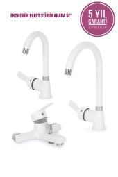 Beyaz Delta  3Lü Set  1 Adet Delta Mutfak Bataryası 1 Adet Lavabo Bataryası 1 Adet Delta batarya thumbnail 1