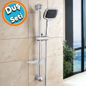 Duş Seti Sürgülü Banyo Duş Başlığı Seti Fiskiyesi Telefonu Kare Başlık Metal Hortum - 1
