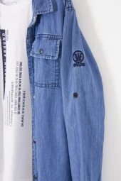 Mavi Şerit Yazılı Tişörtli Jean Gömlek Erkek Çocuk 2li Takım 17576 - 4